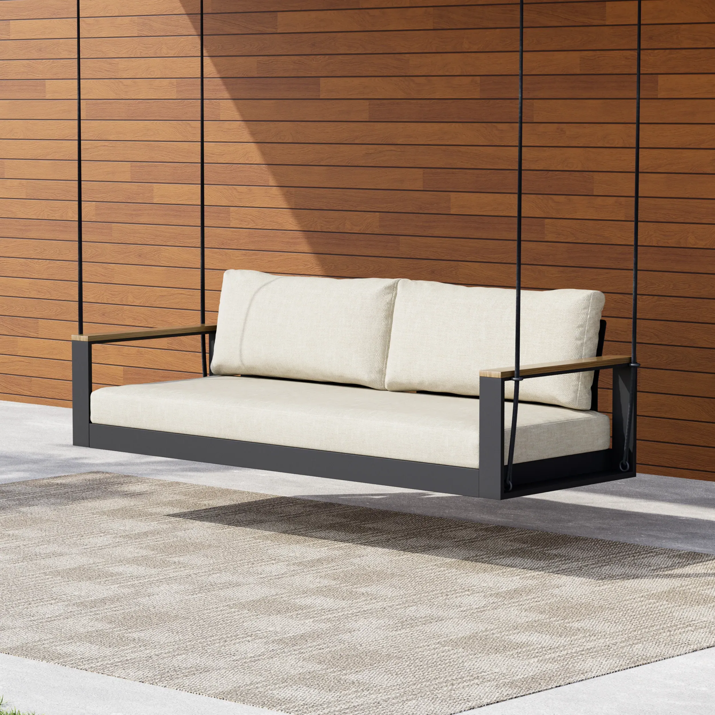 Axis 2-Seater Hanging Swing Bench - Beige, Teak Wood