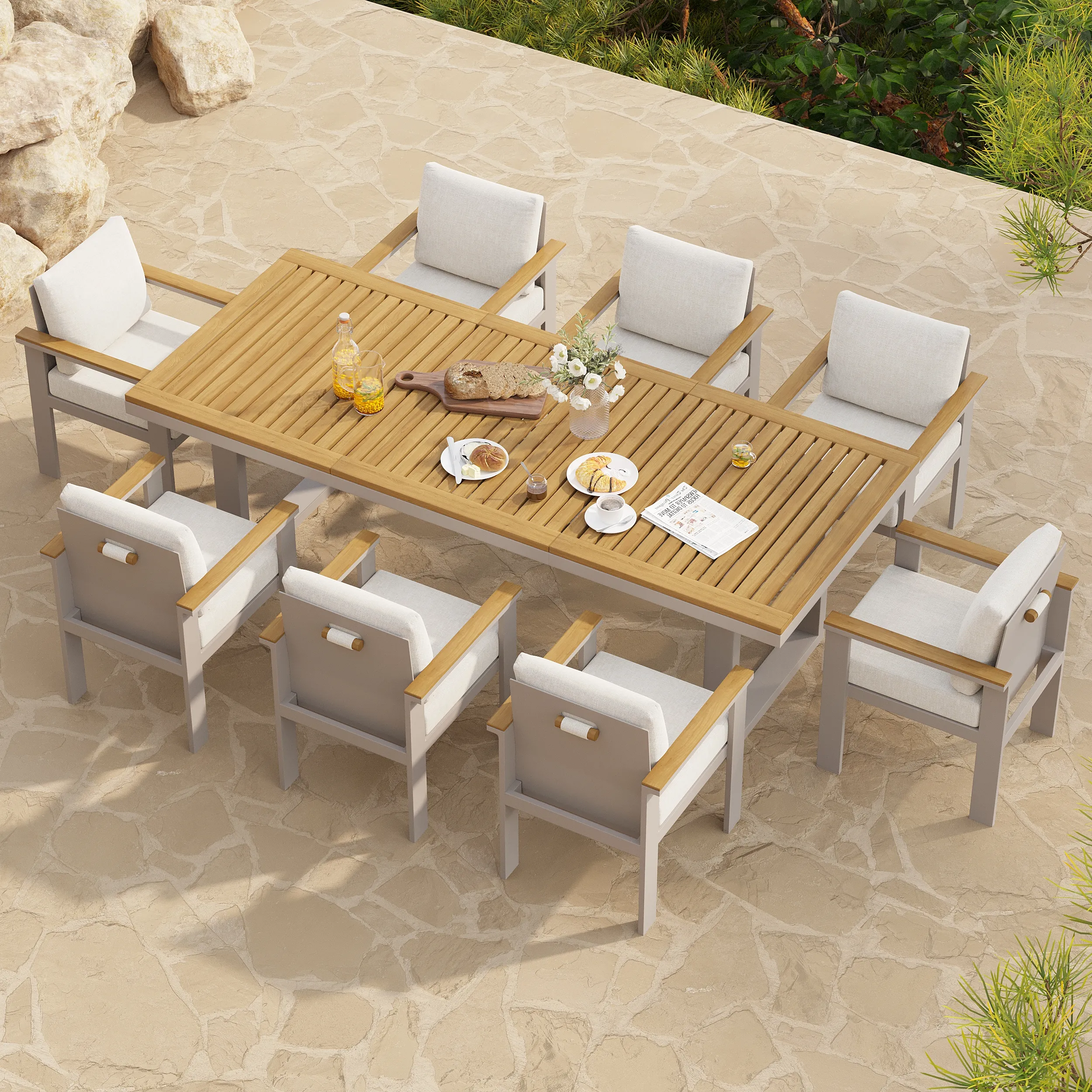 Axis 7-Piece Rectangle Outdoor Dining Set with Umbrella Hole