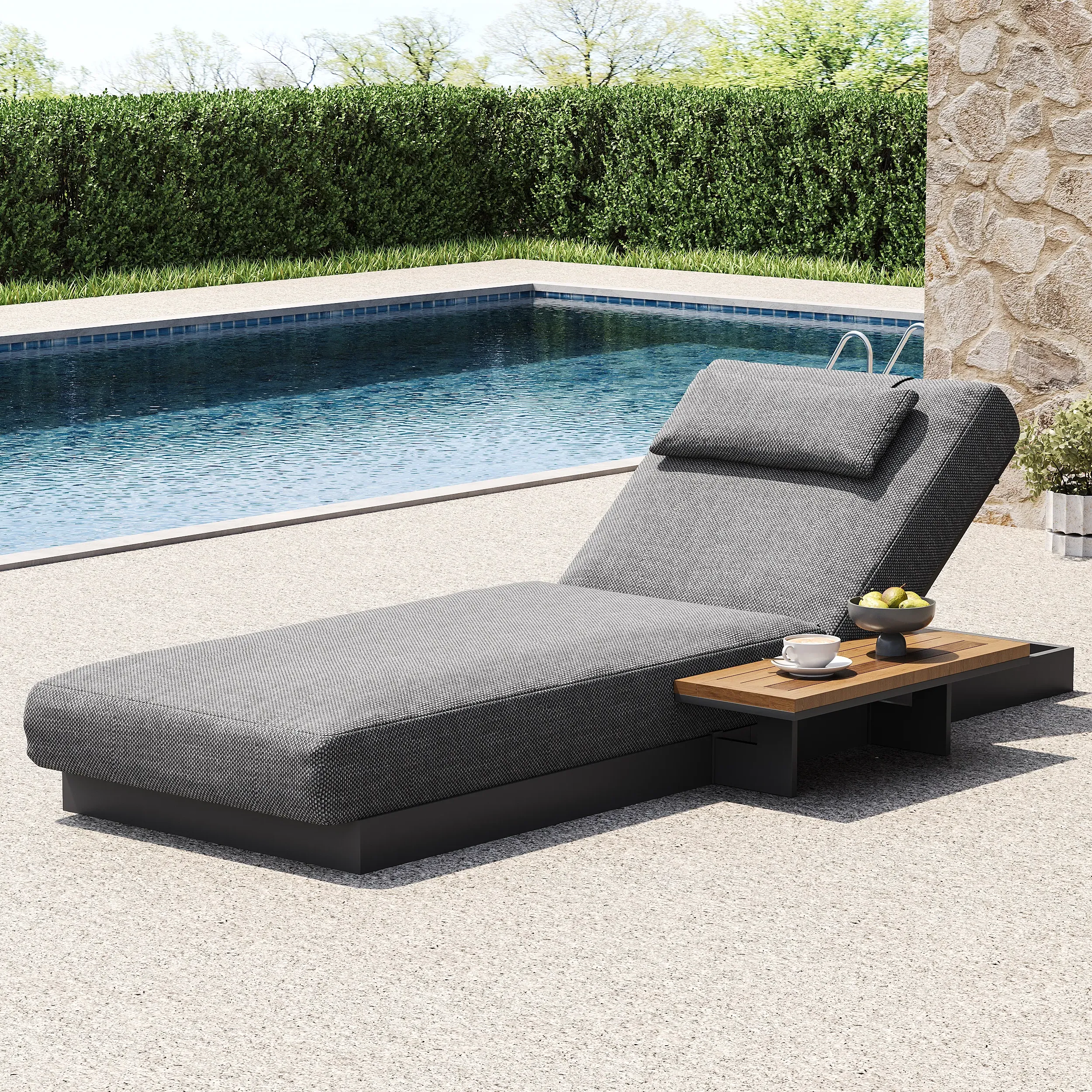 Axis Outdoor Lounger Daybed with Side Table - Gray, Teak
