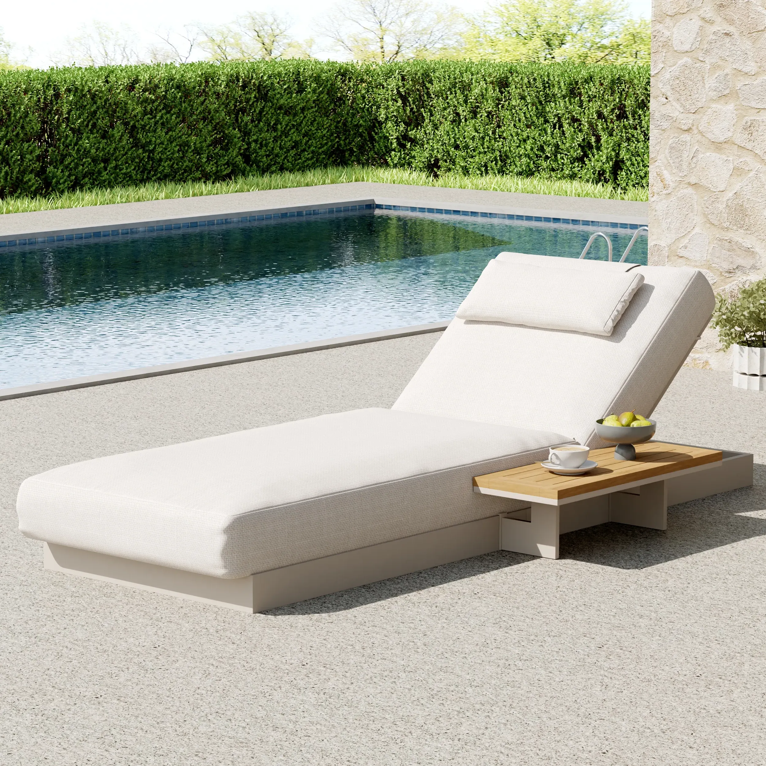 Axis Outdoor Lounger Daybed with Side Table - White, Teak