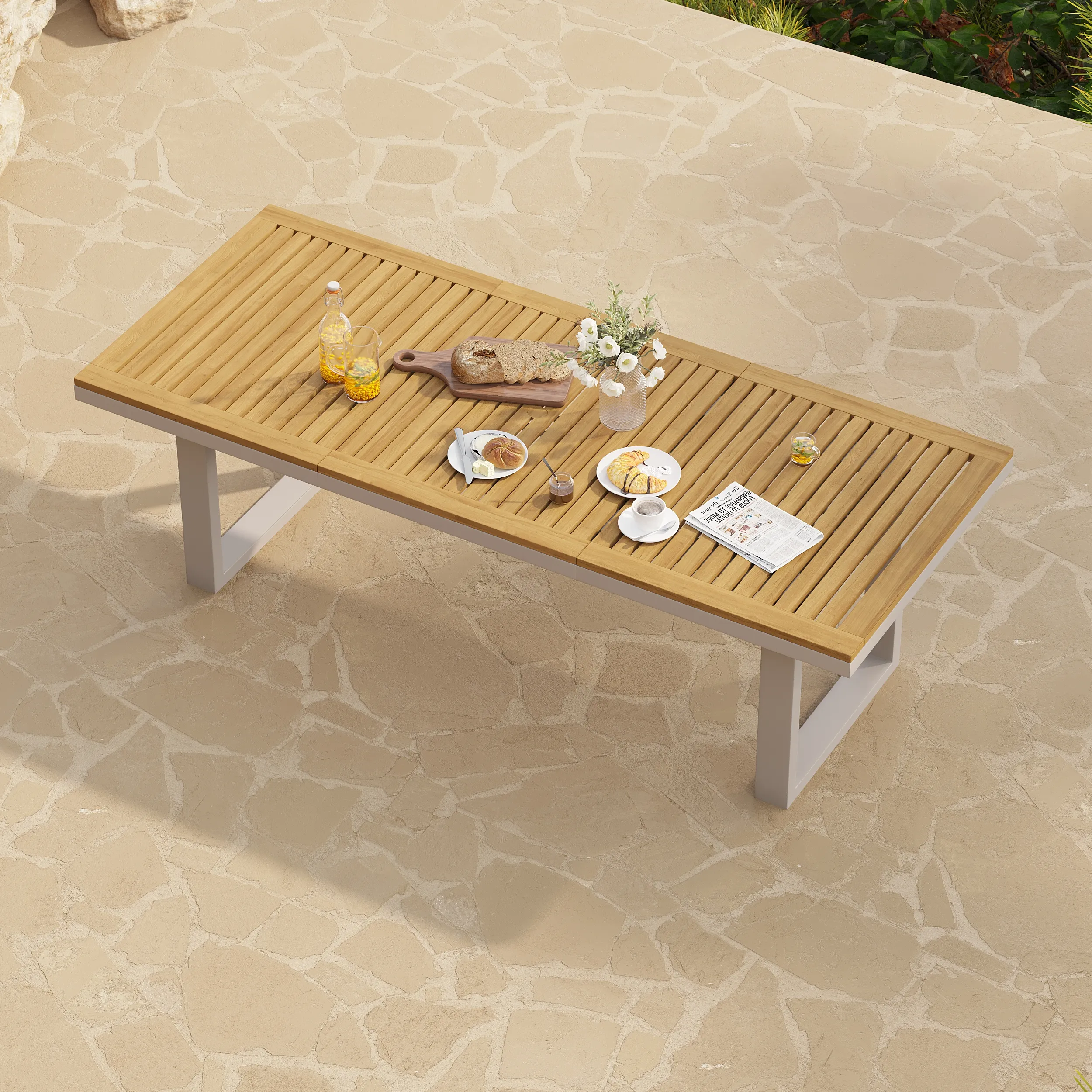 Axis Rectangle Outdoor Dining Table with Umbrella Hole - Teak