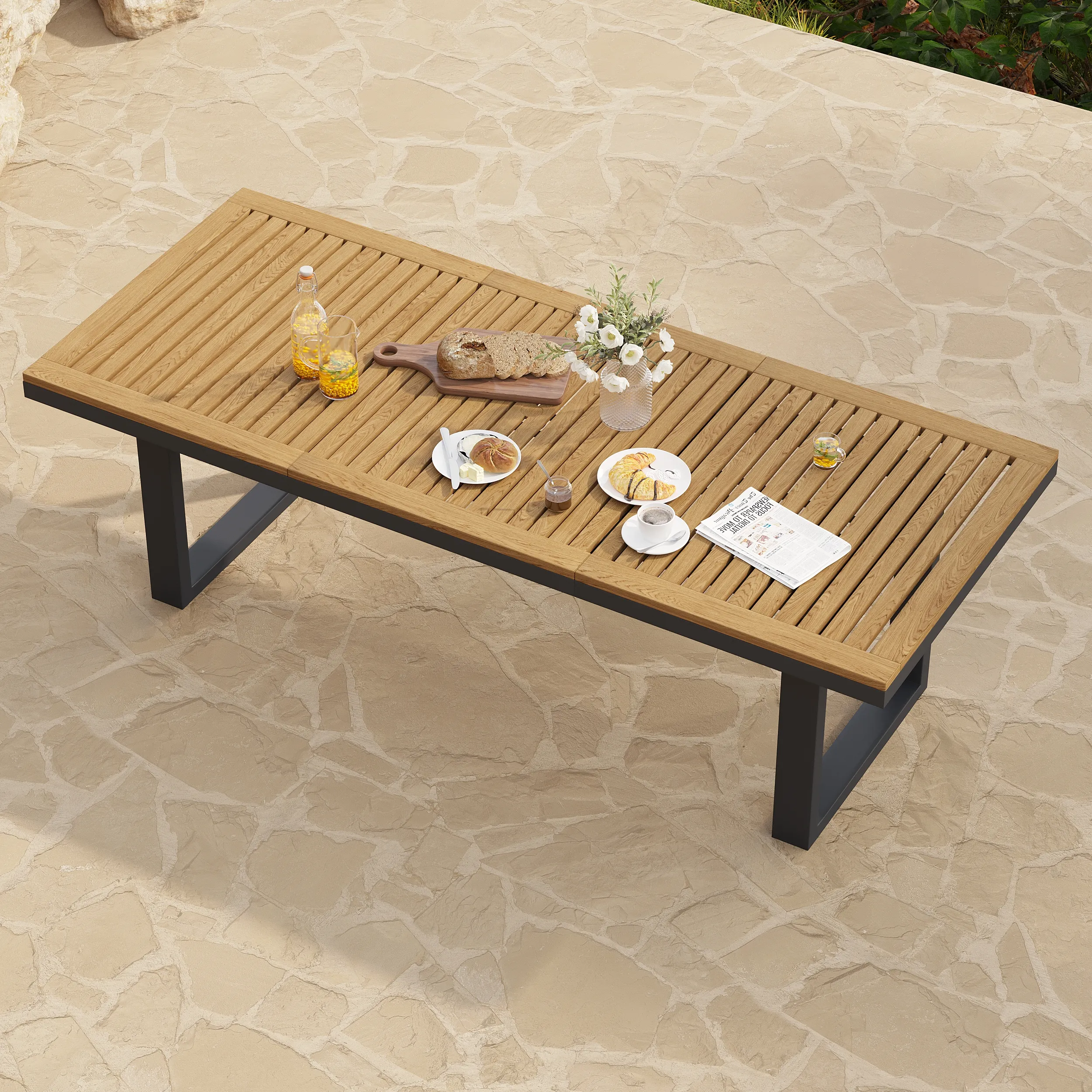 Axis Rectangle Outdoor Dining Table with Umbrella Hole - Teak image