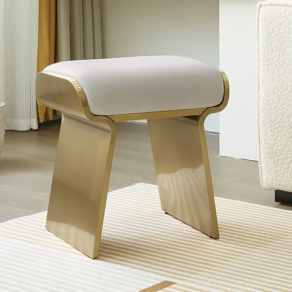Backless Vanity Stool - Beige, Leath-Aire image