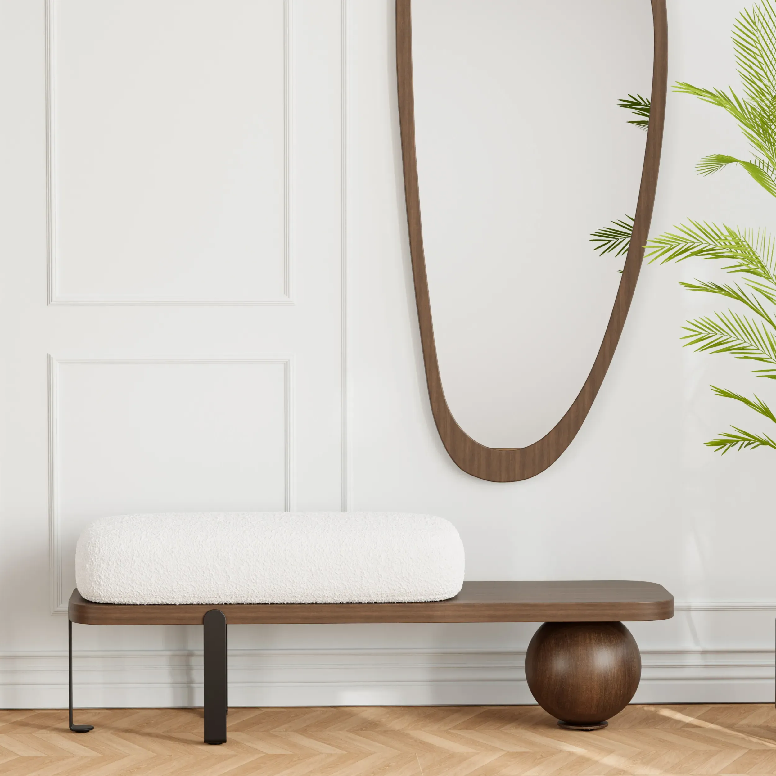Ball Design Entryway Bench - White, Wood
