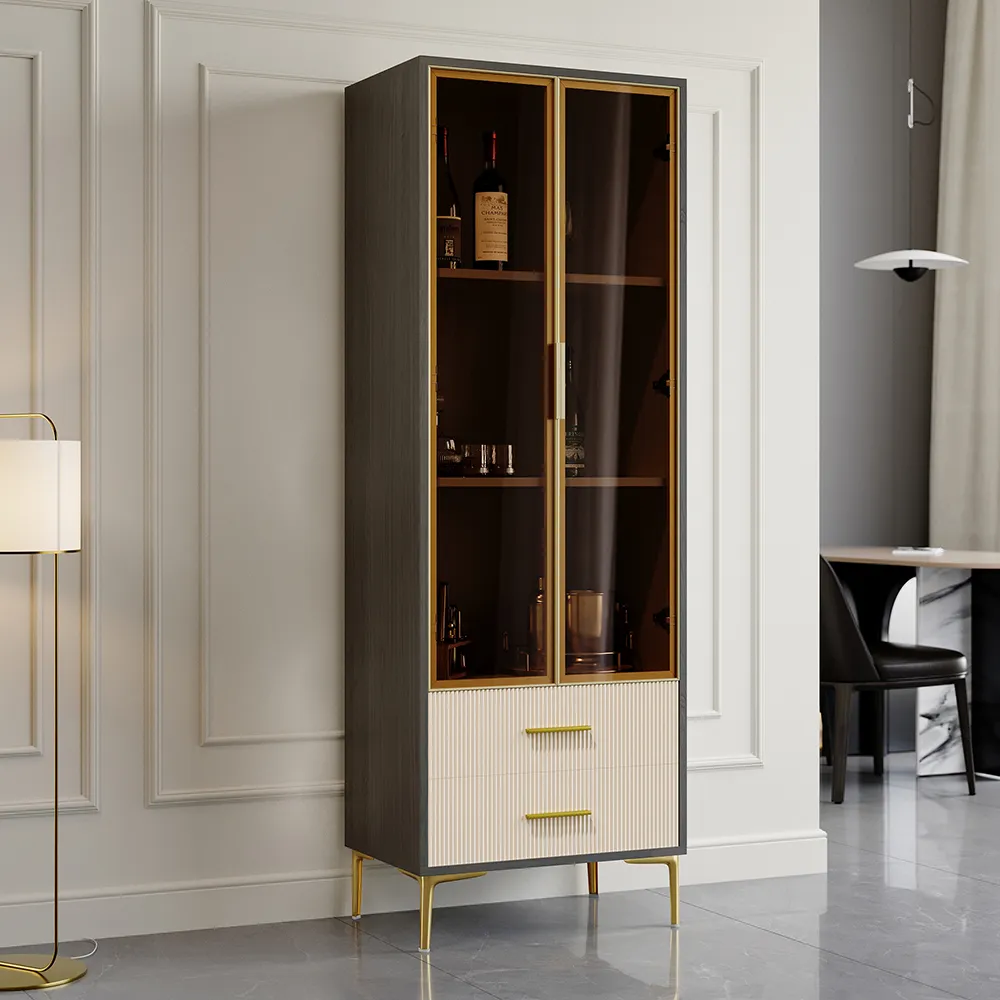 Bar Cabinet with Glass Doors & 2-Drawer Storage - Gray image