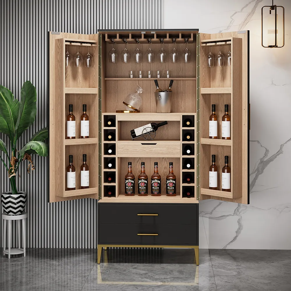 Bar Cabinet with Glass Rack - Black