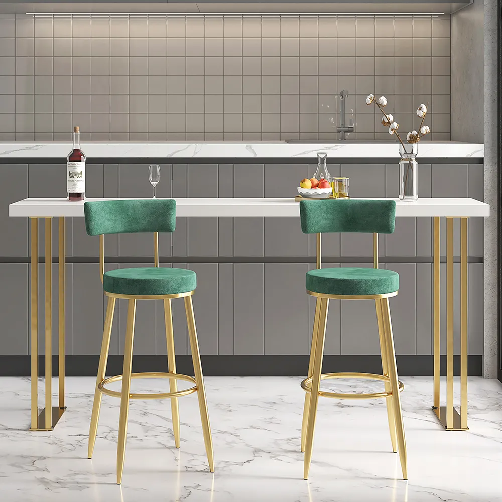 Bar Height Bar Stool with Back and Footrest - Green, Velvet image