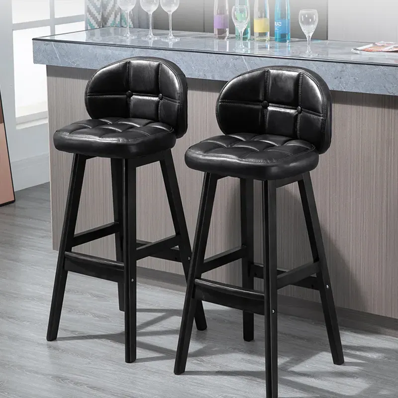 Bar Height Bar Stools with Back Set of 2 - Black, PU Leather image