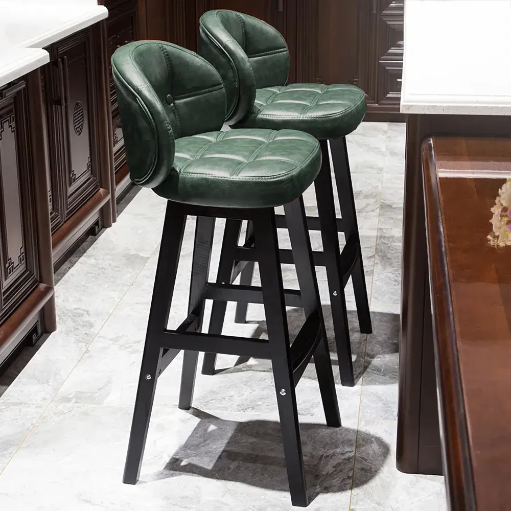 Bar Height Bar Stools with Back Set of 2 - Green, PU Leather