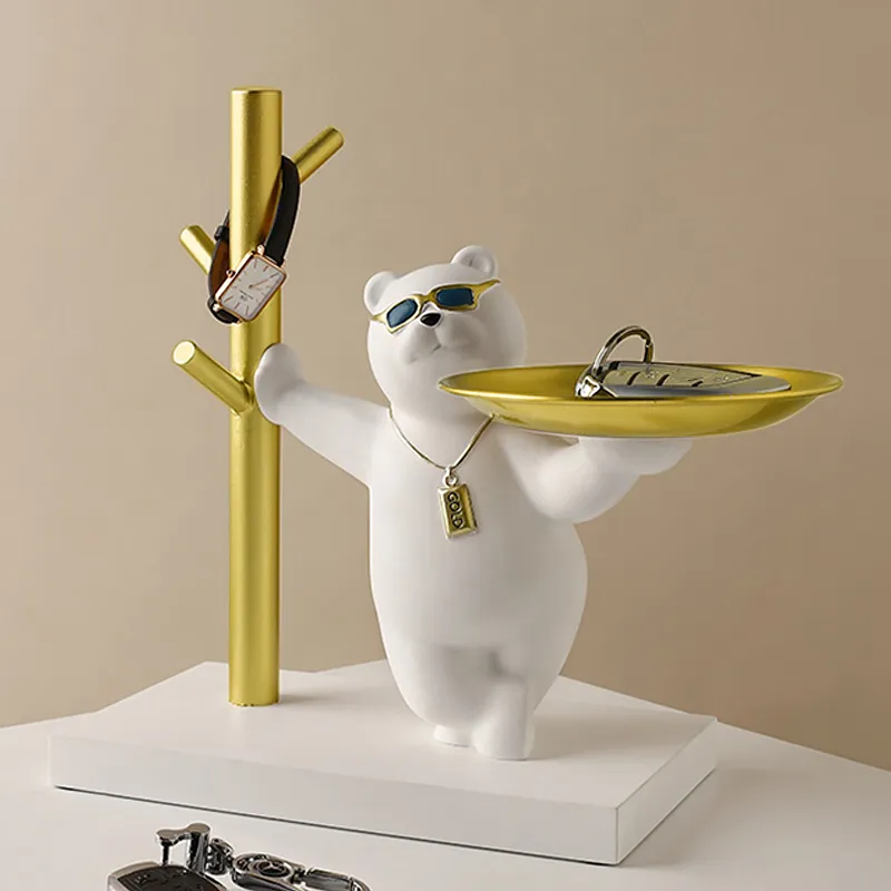 Bear Decorative Storage Tray - White, Gold image