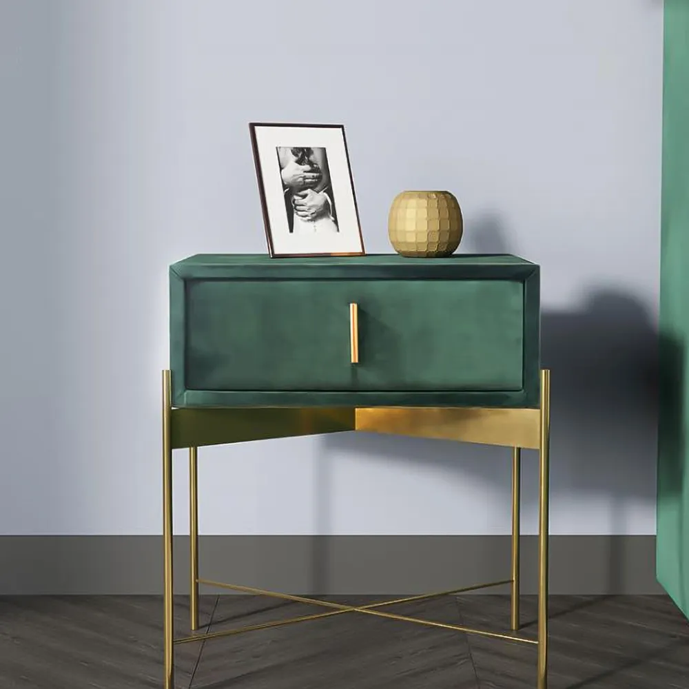 Bedroom Nightstand with Drawer - Green, Velvet image