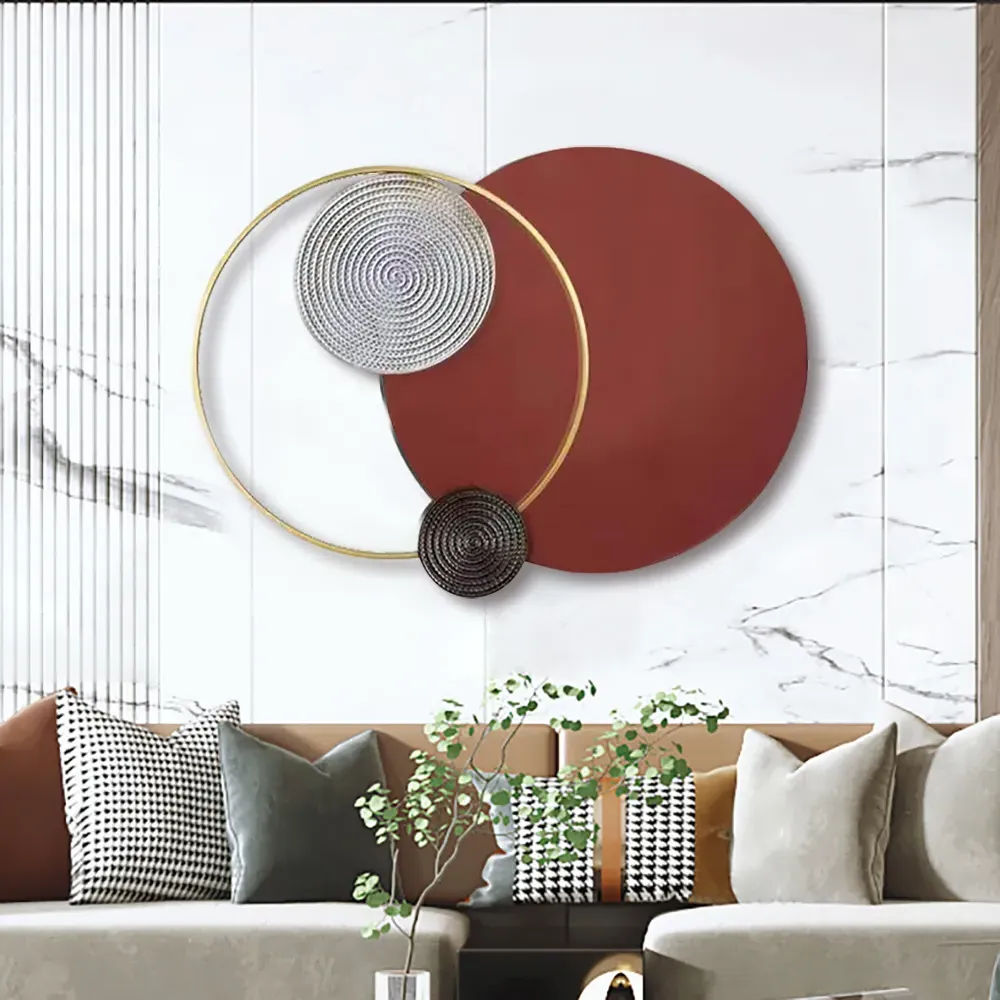 Big Metal Geometric Circles Wall Decor - Red