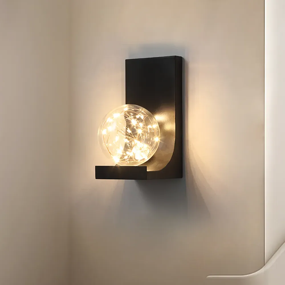 Black LED Flush Mount Wall Sconce with Glass Globe Shade image