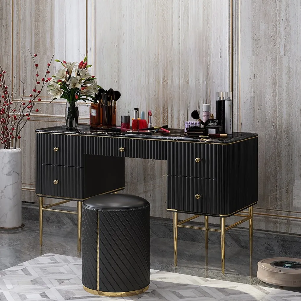 Bline Vanity Table with Drawers - Black, Marble