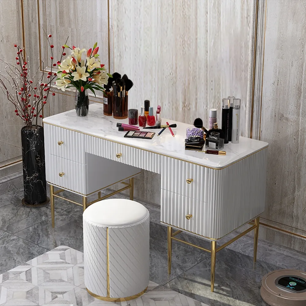 Bline Vanity Table with Drawers - White, Marble image