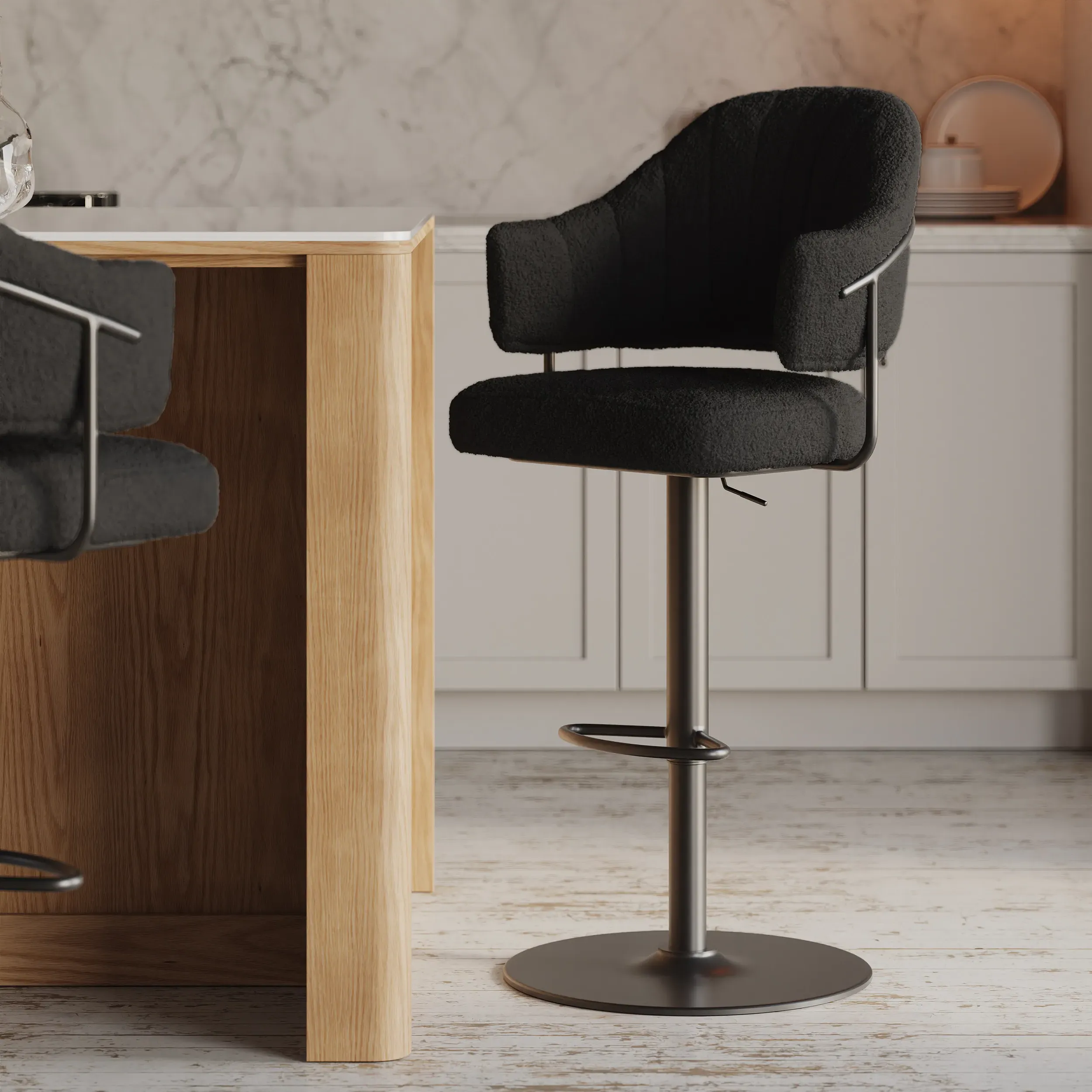 Boucle Adjustable Counter Stool with Swivel Base - Black