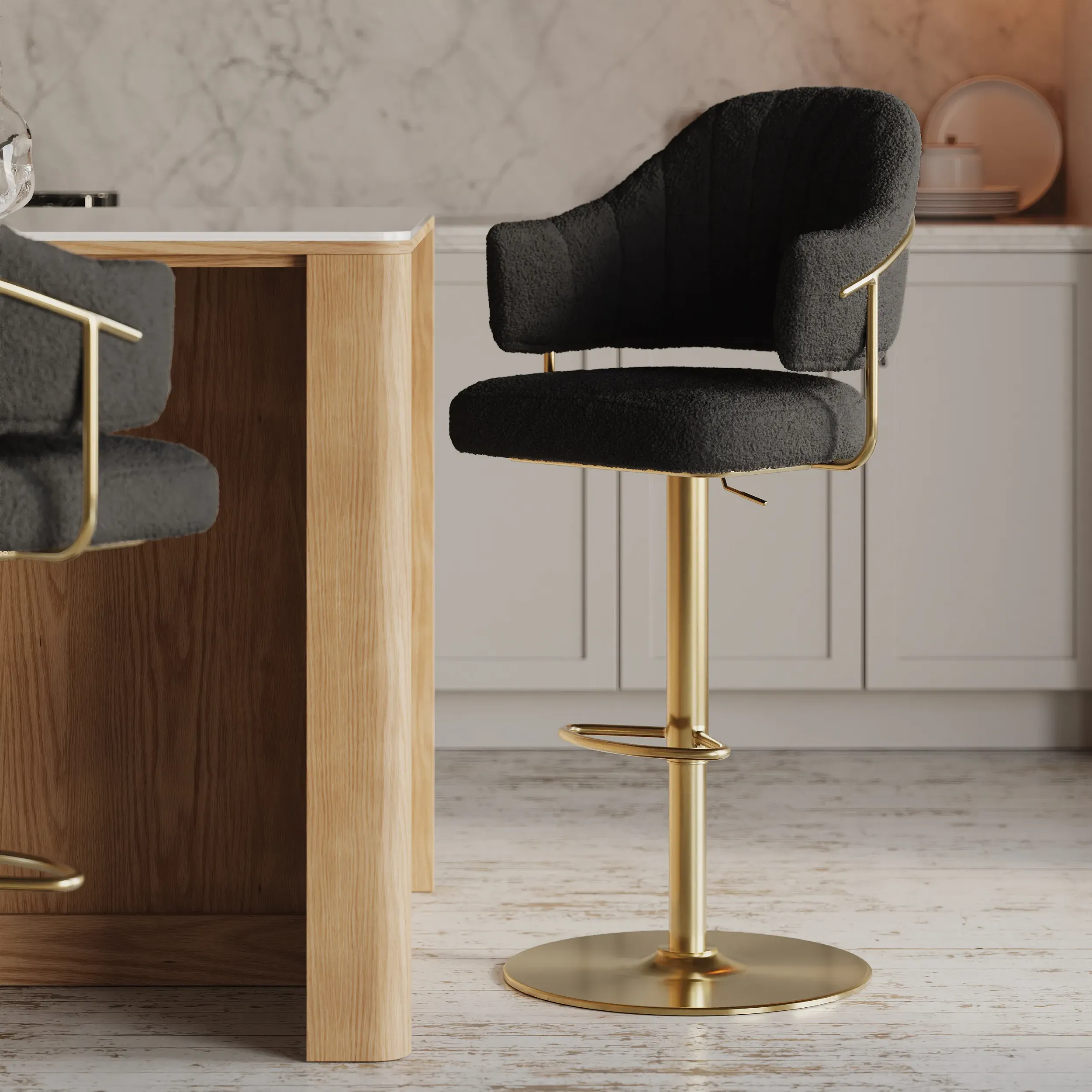 Boucle Adjustable Counter Stool with Swivel Base - Black image