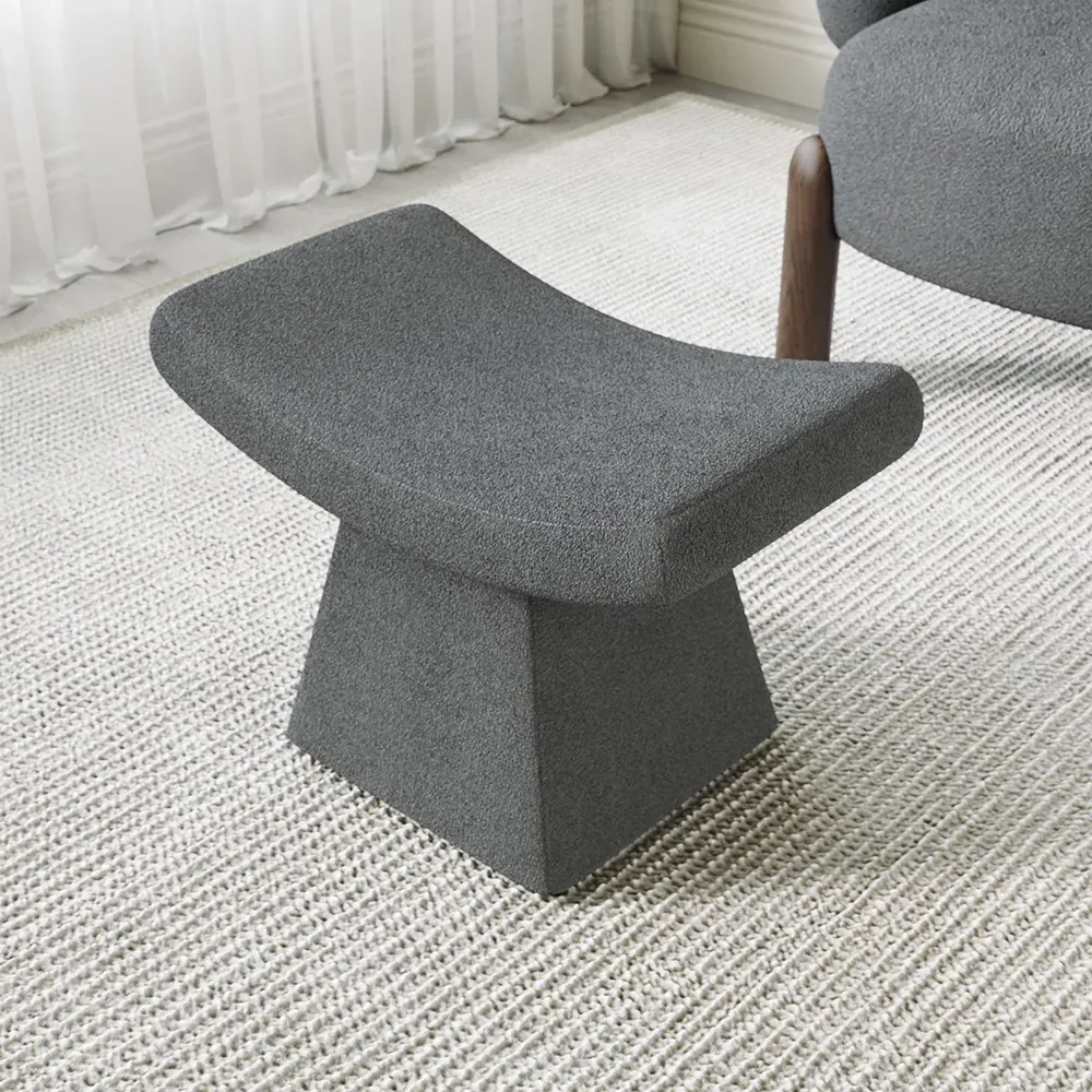 Boucle Upholstered Ottoman Footstool - Grey image