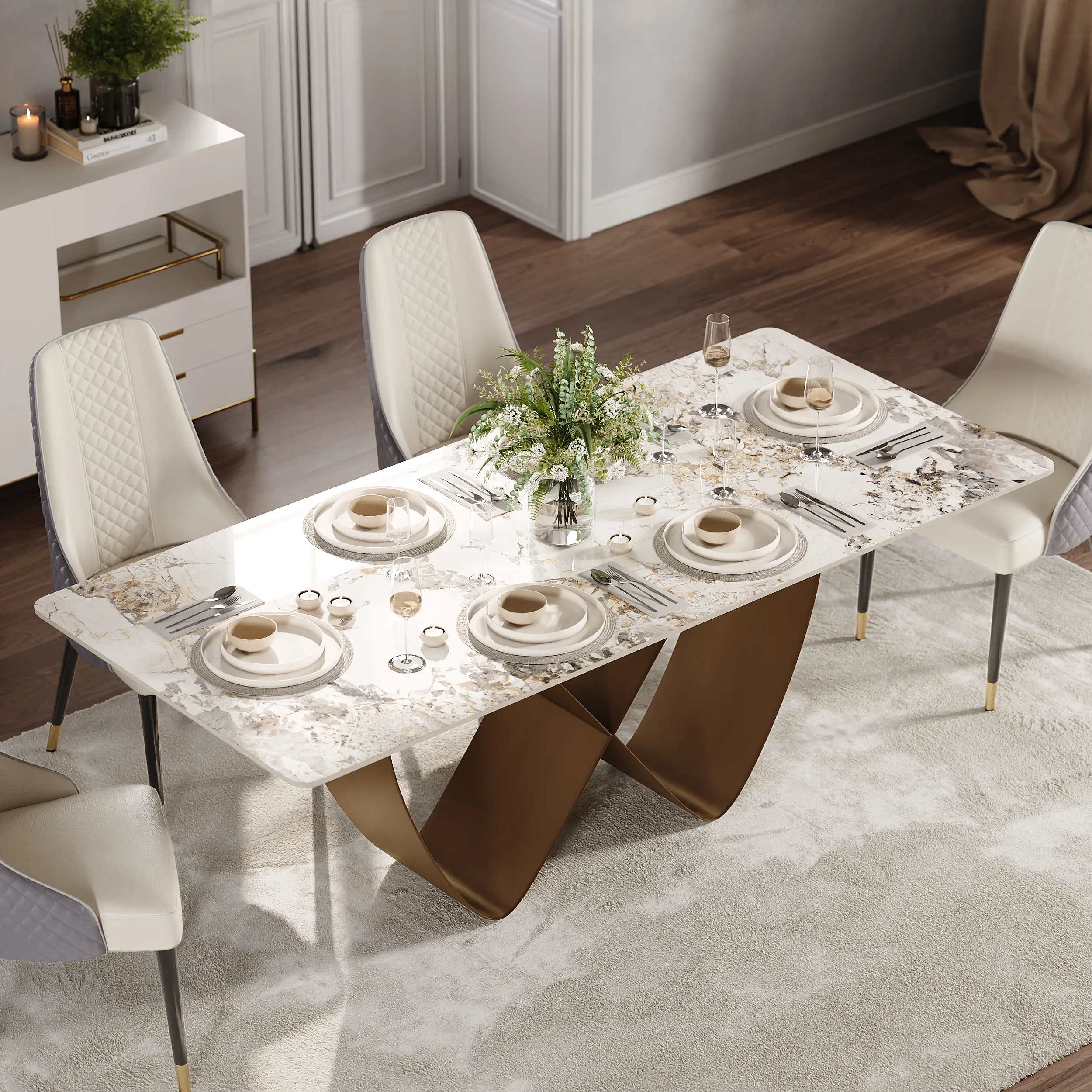 Butterfly Base Rectangular Dining Table - Faux Marble image