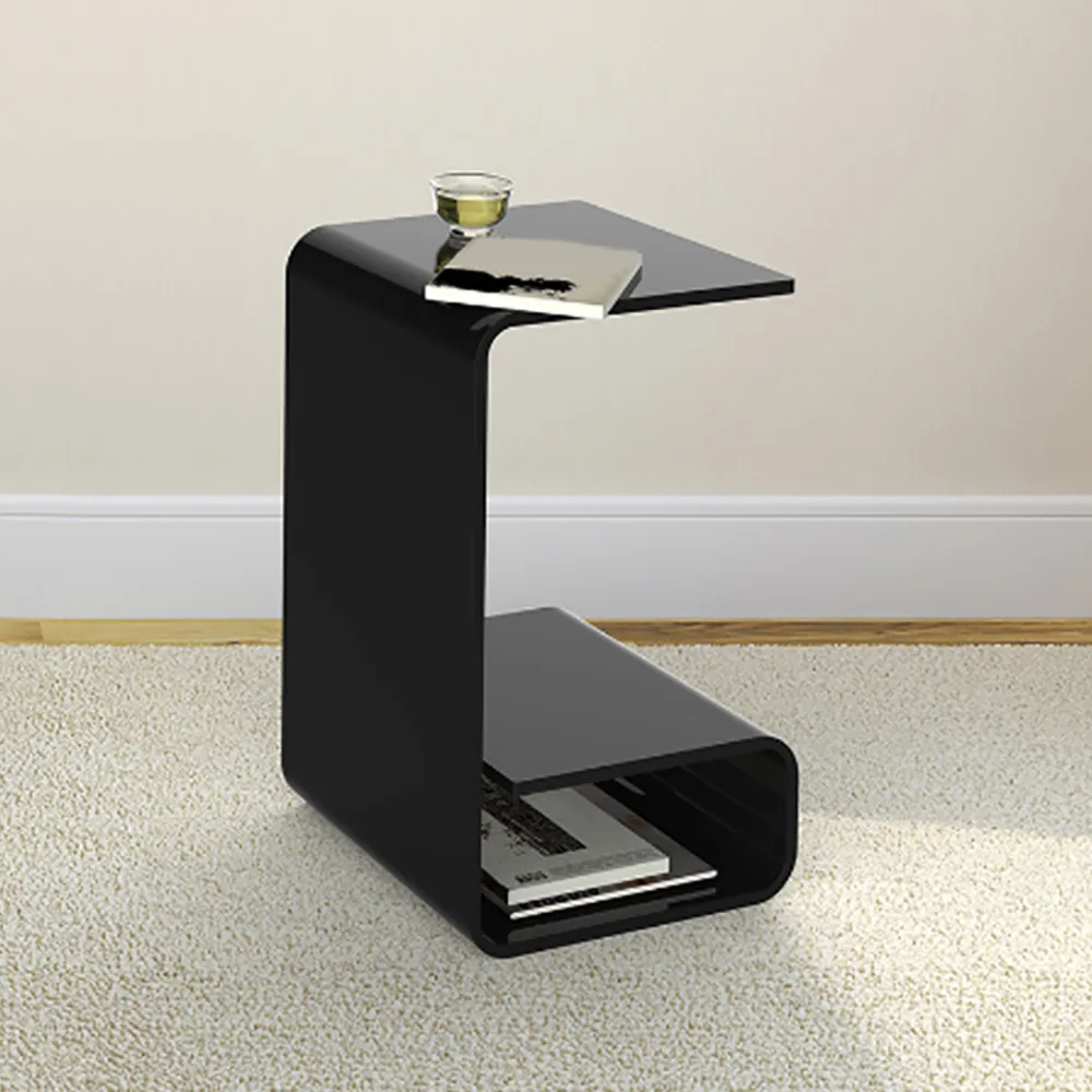 C-Shaped End Table with Storage - Black, Acrylic