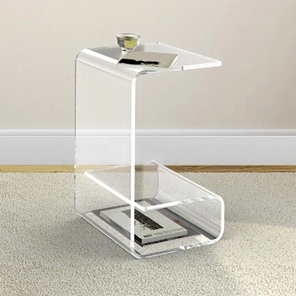 C-Shaped End Table with Storage - Clear, Acrylic