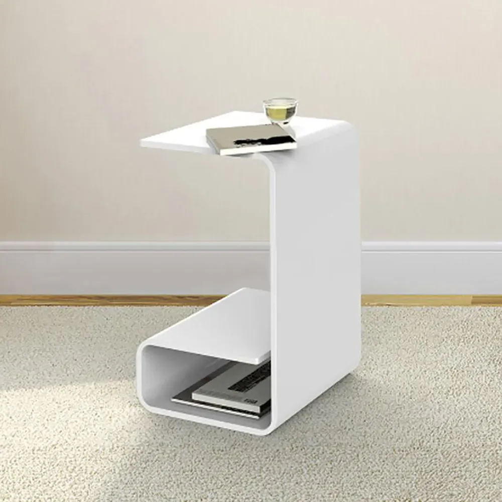 C-Shaped End Table with Storage - White, Acrylic