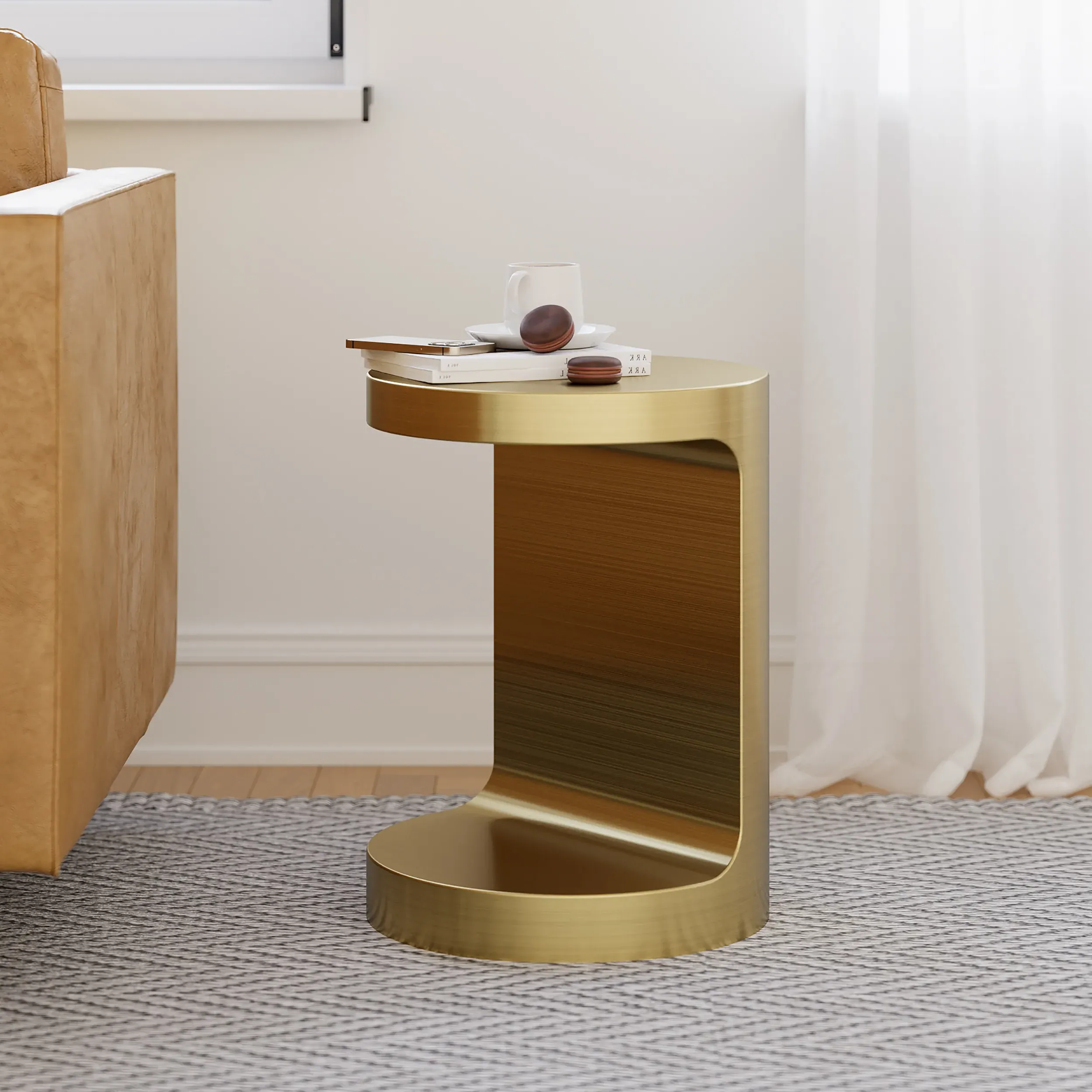 C-Shaped Round Side Table - Gold image