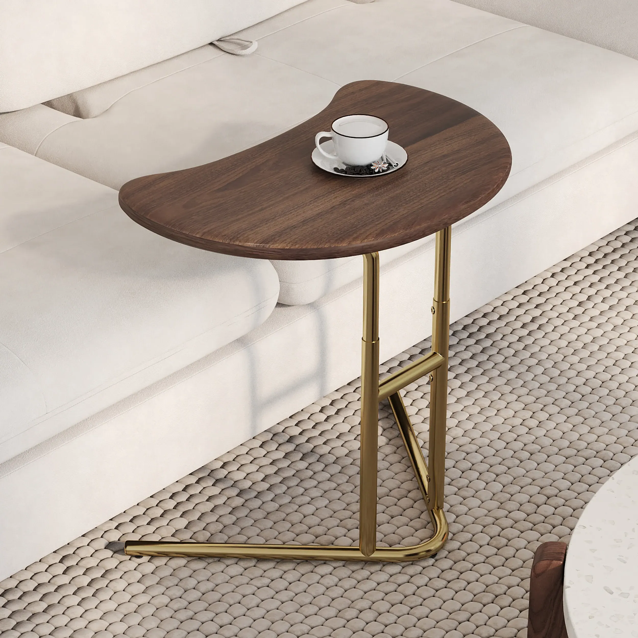 C-Shaped Side Table with Lift Top - Walnut, Gold