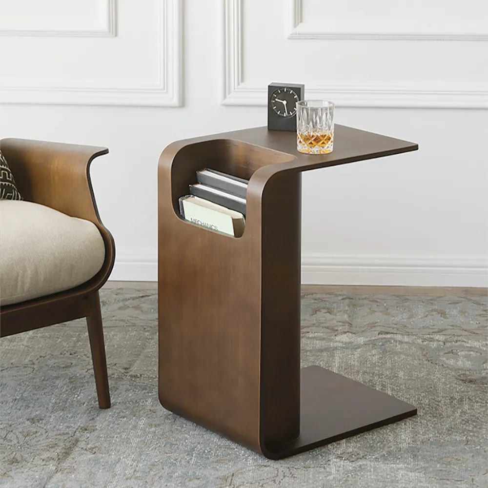 C-Style End Table with Magazine Rack - Walnut, Oak Wood image