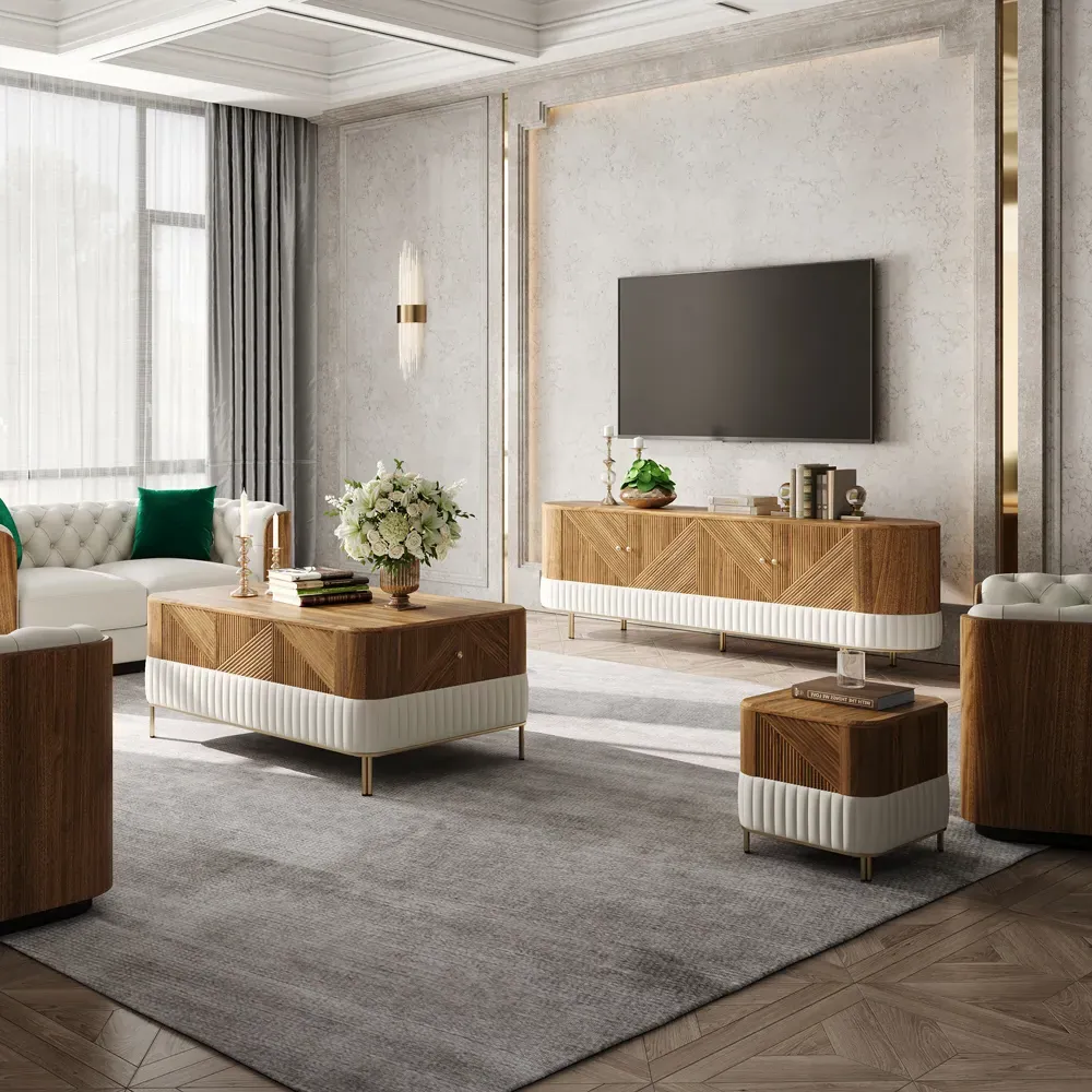 Cabinet Set with TV Stand Coffee Table Side Table - Walnut