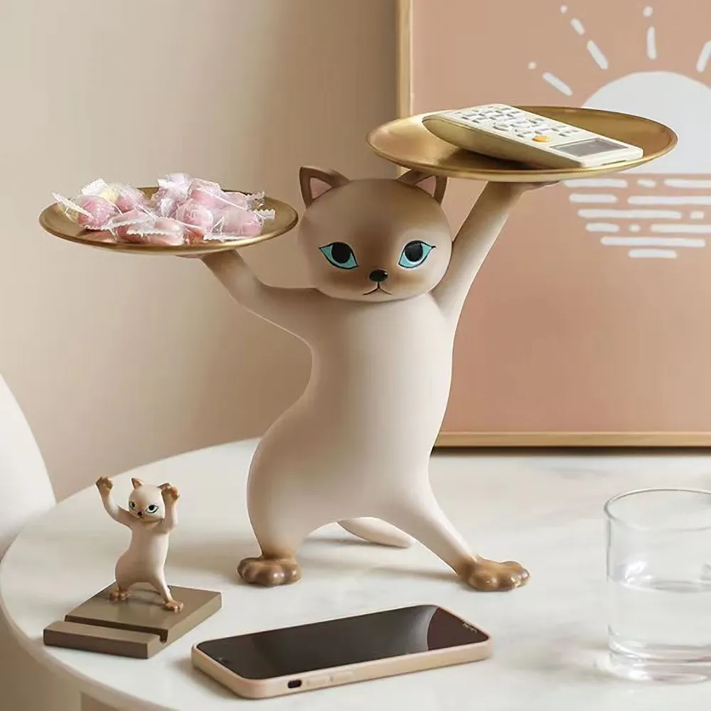 Cat Resin Figurine with Gold Storage Tray image