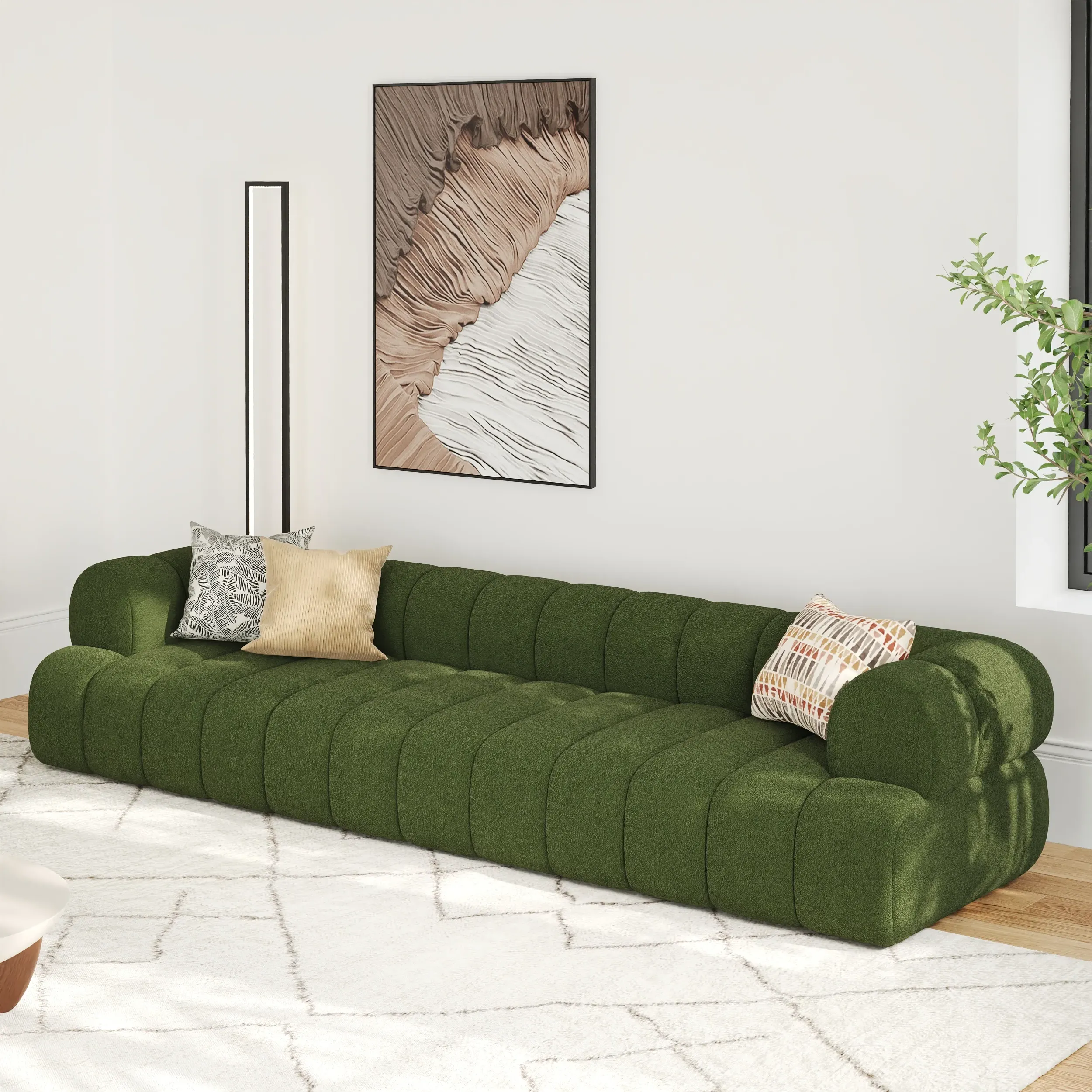 Channeled 3-Seater Sofa - Chenille Velvet