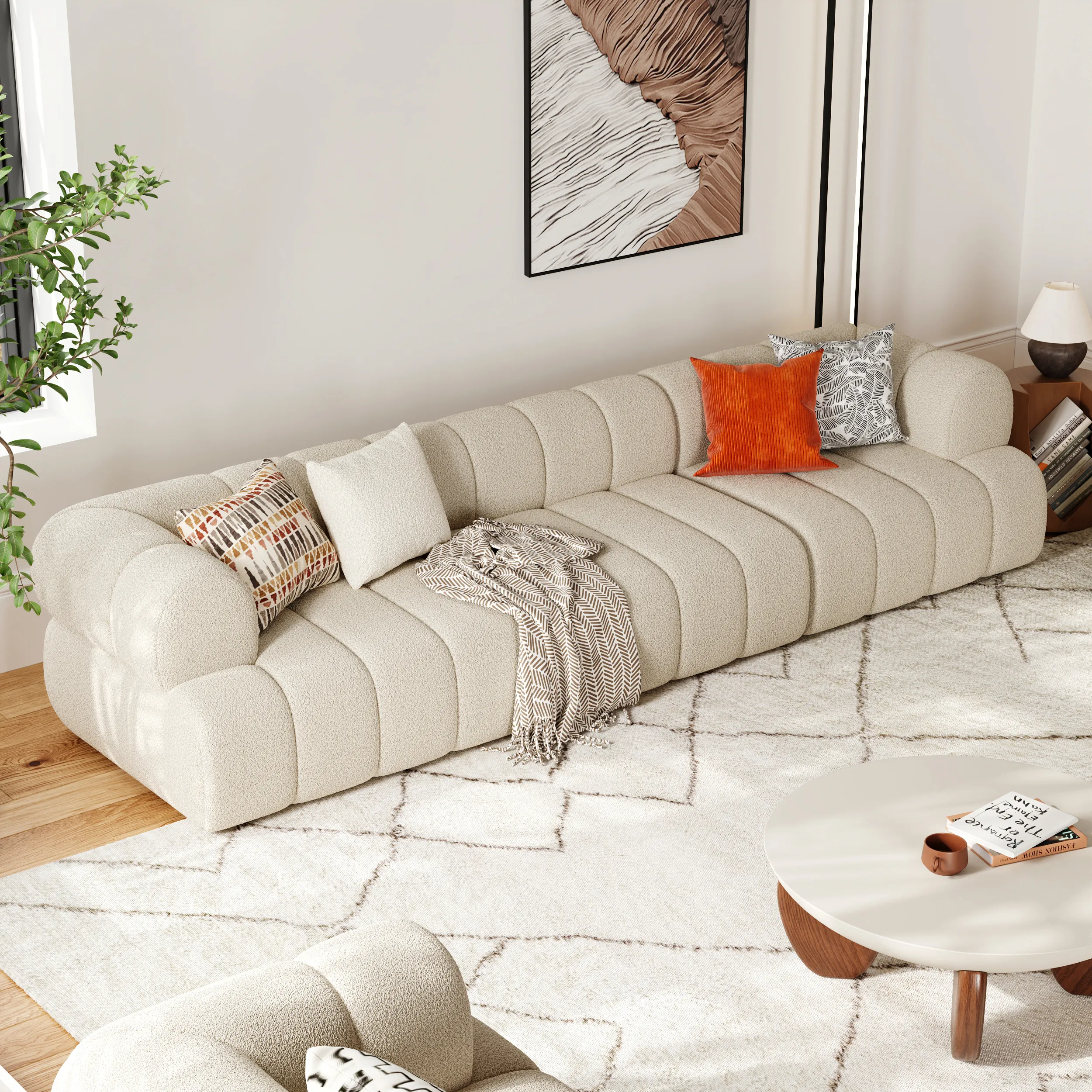 Channeled 3-Seater Sofa - Chenille