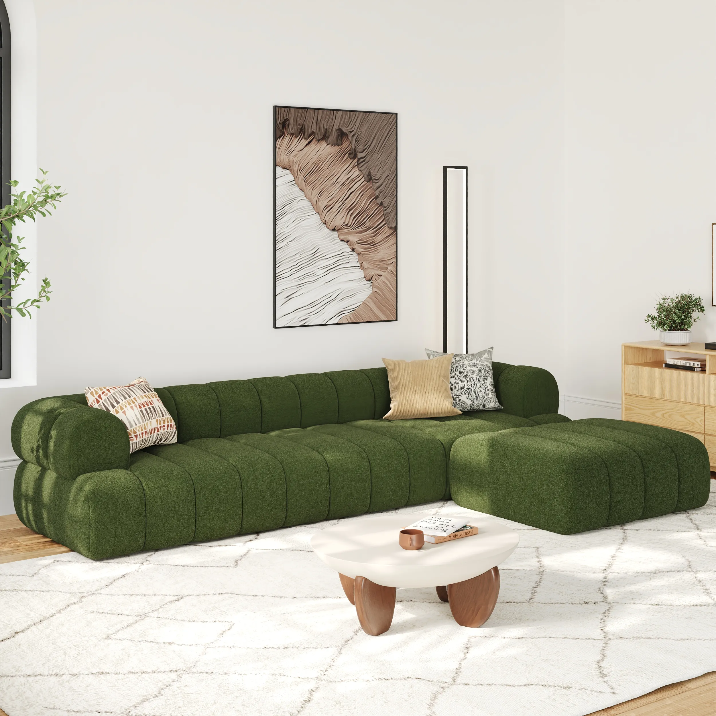 Channeled 4-Piece Sectional with Ottoman - Chenille Velvet