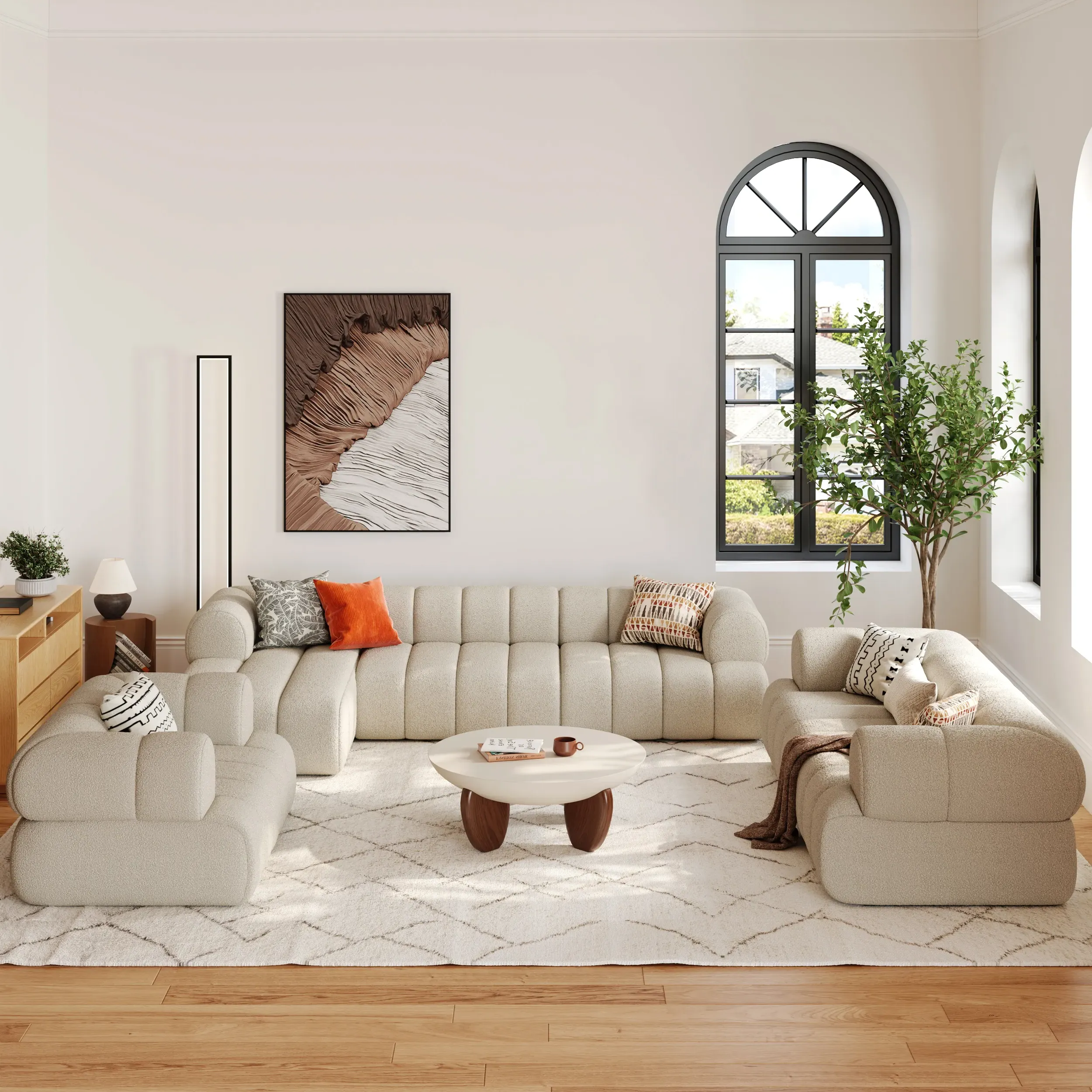 Channeled L-Shaped 3-Piece Sectional with Chaise - Chenille