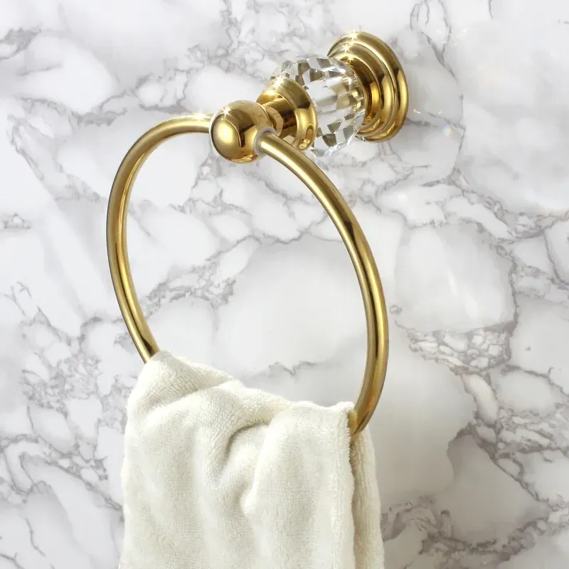 Charles Round Towel Ring - Clear Crystal, Brass image