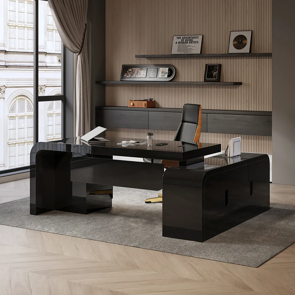 Chicent L-Shaped Executive Desk with Storage - Black