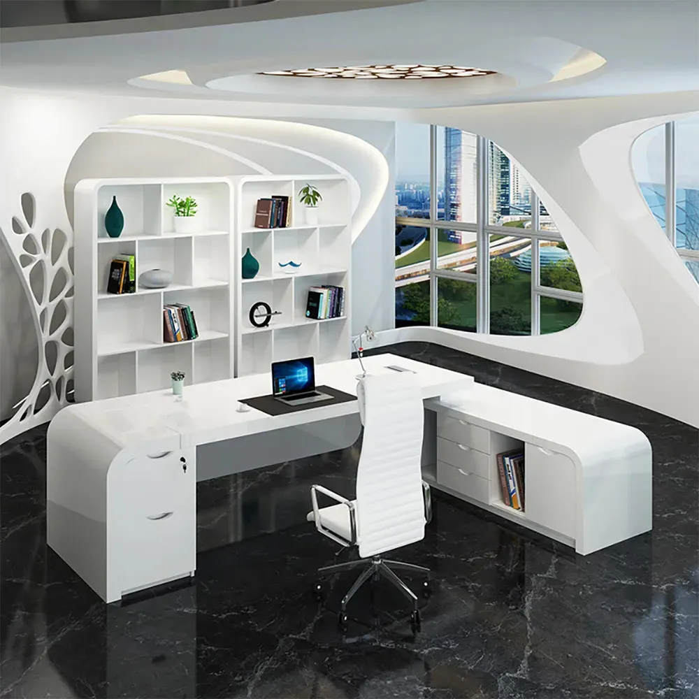 Chicent L-Shaped Executive Desk with Storage - White