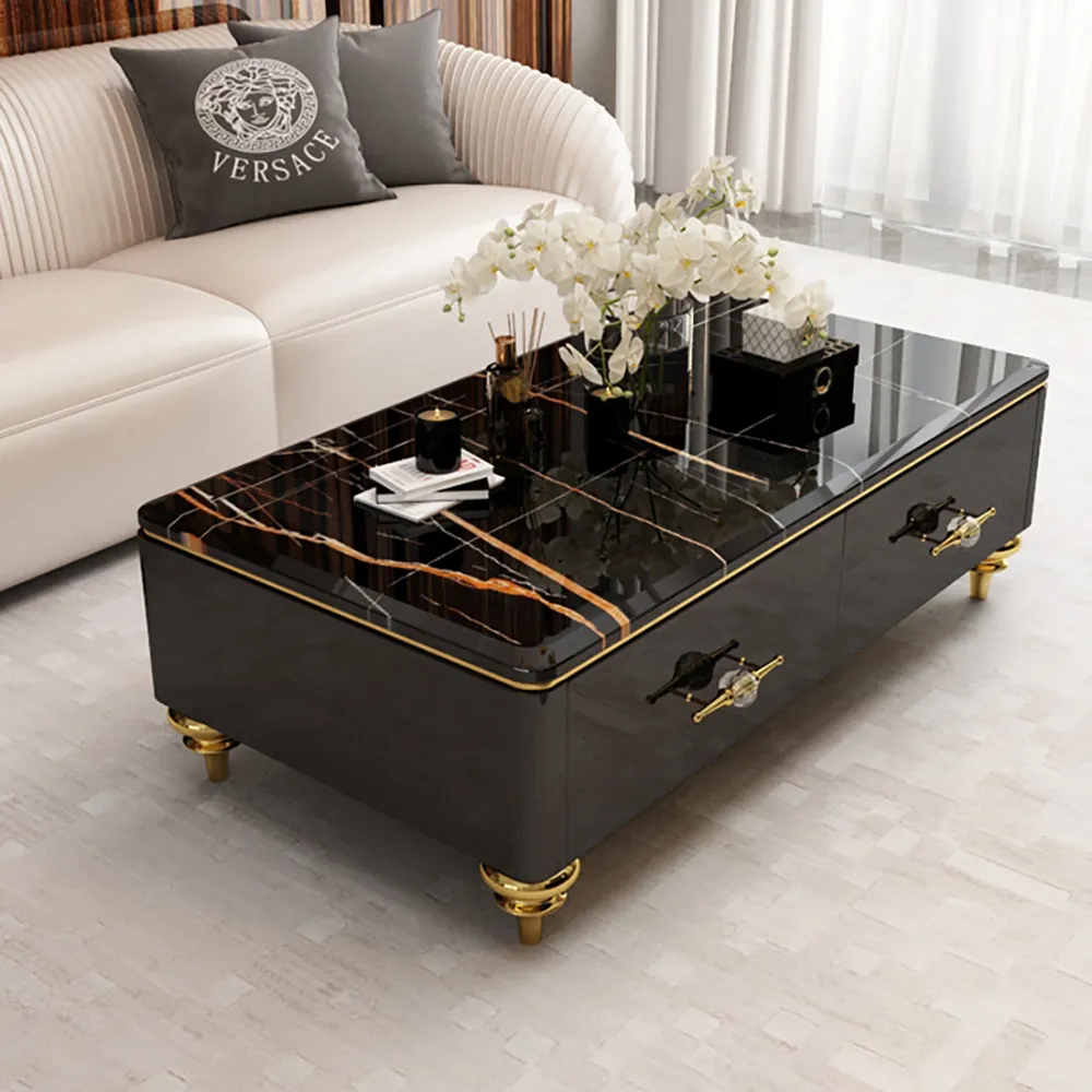 Chift 51.2" Coffee Table with Storage - Marble, Gold Steel