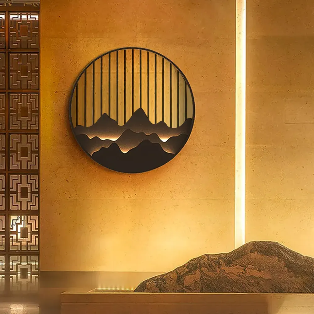 Circle Layered Mountain Pattern Wall Sconce - Gray image