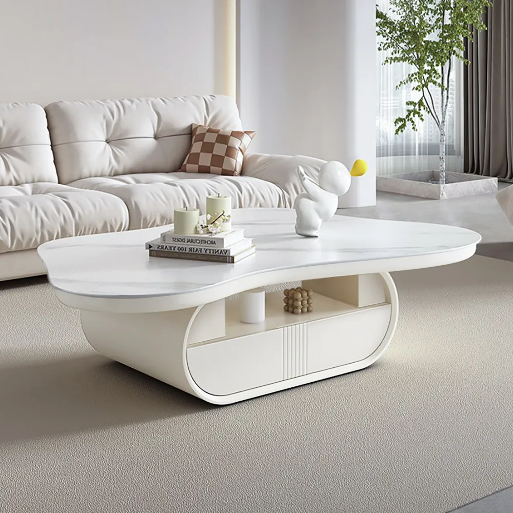 Cloud Irregular Coffee Table with Drawer Storage - White