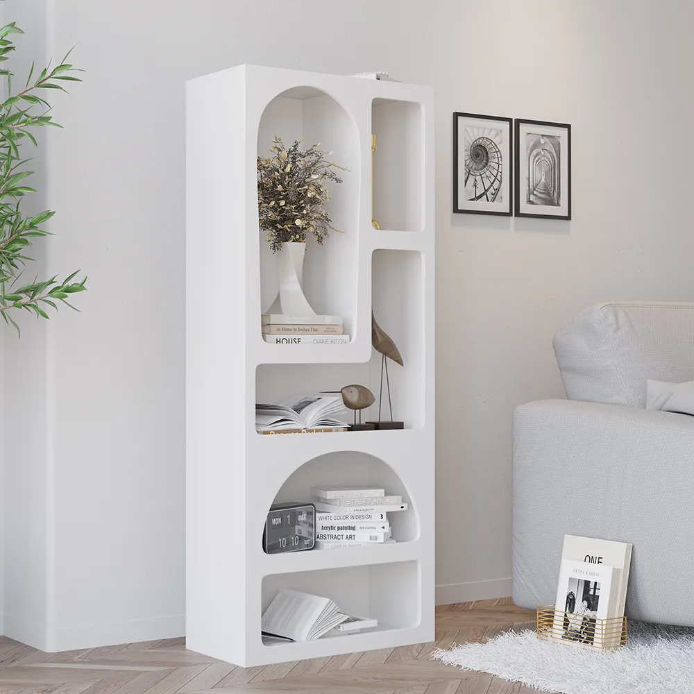 Codiys Arched Bookcase with Open Storage - White, MDF