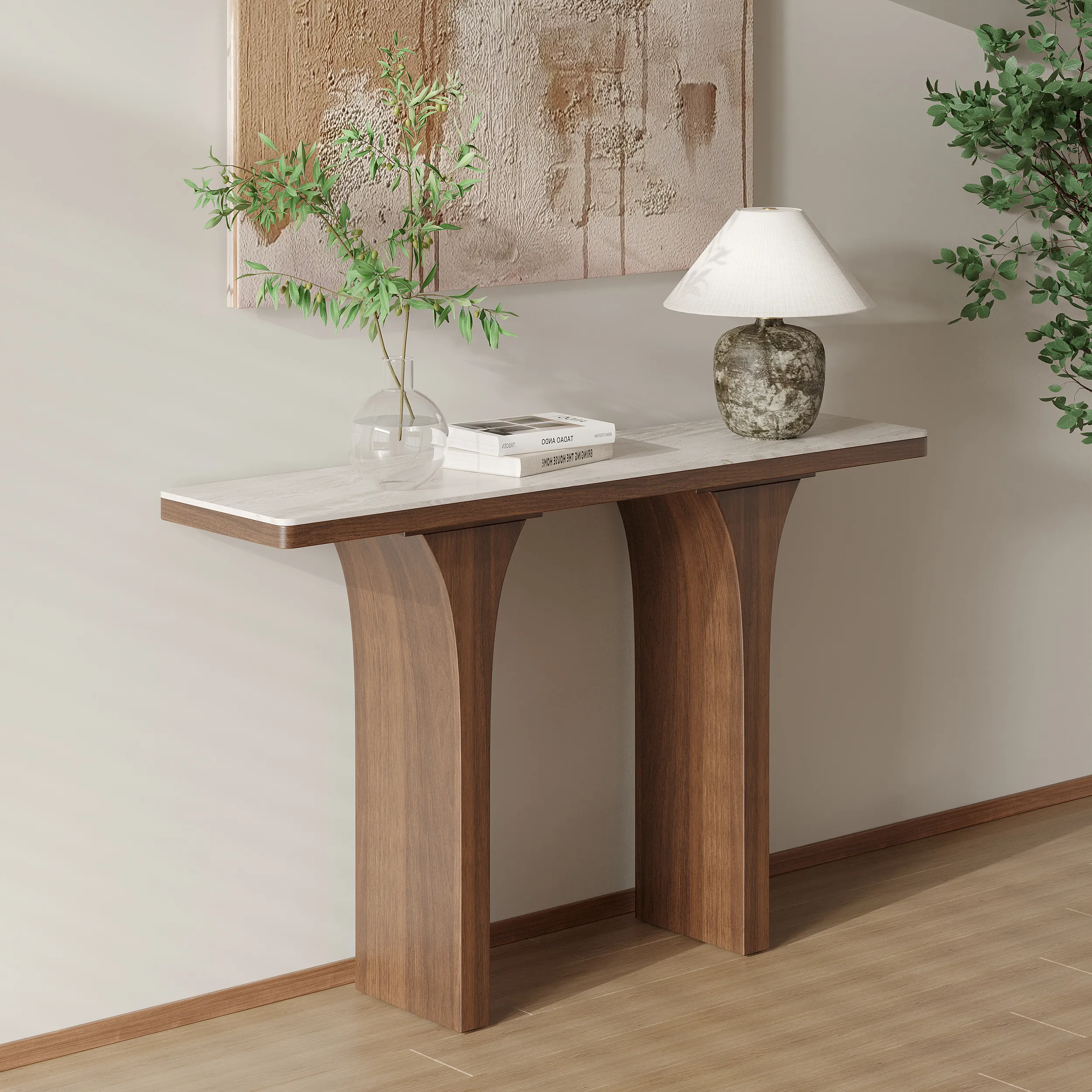 Console Table - Walnut, Travertine image