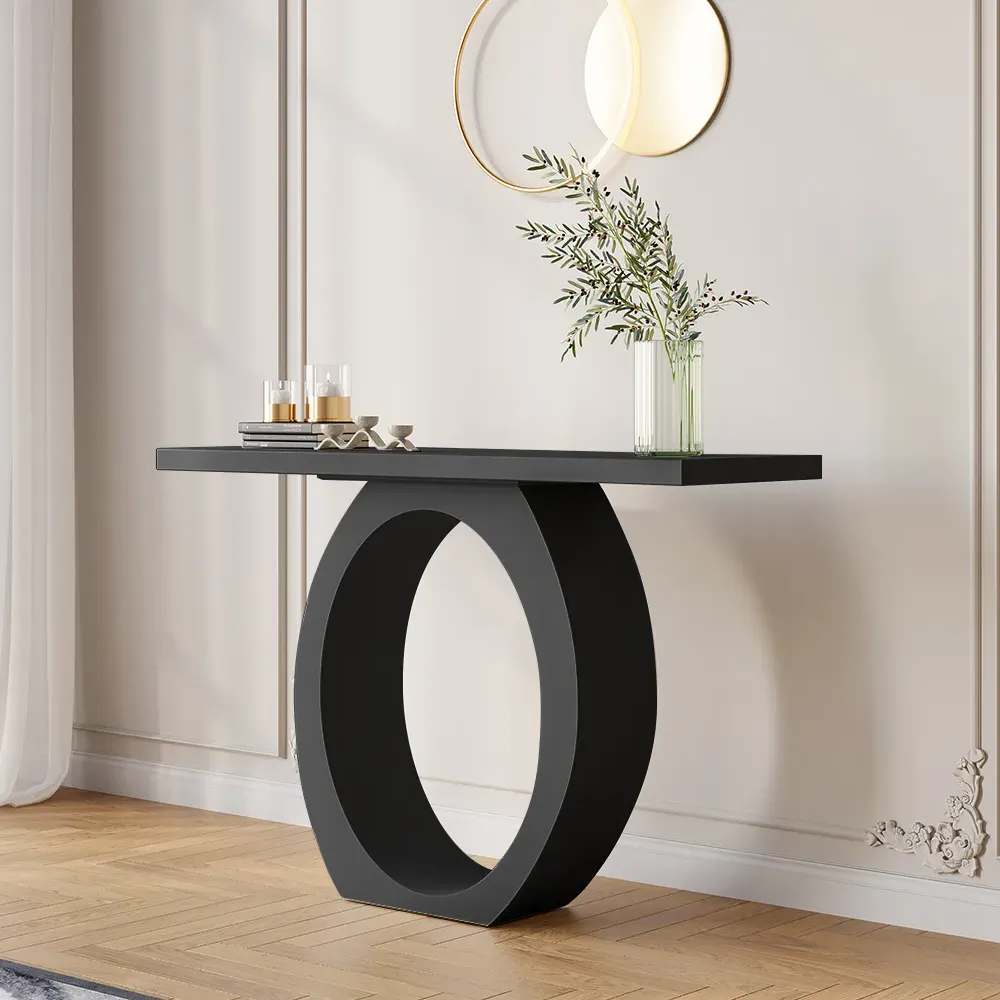 Console Table with Circle Base - Black, MDF image