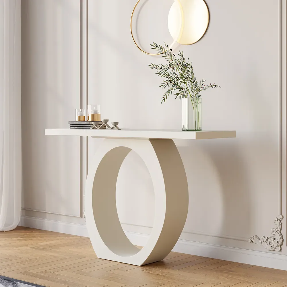 Console Table with Circle Base - White, MDF