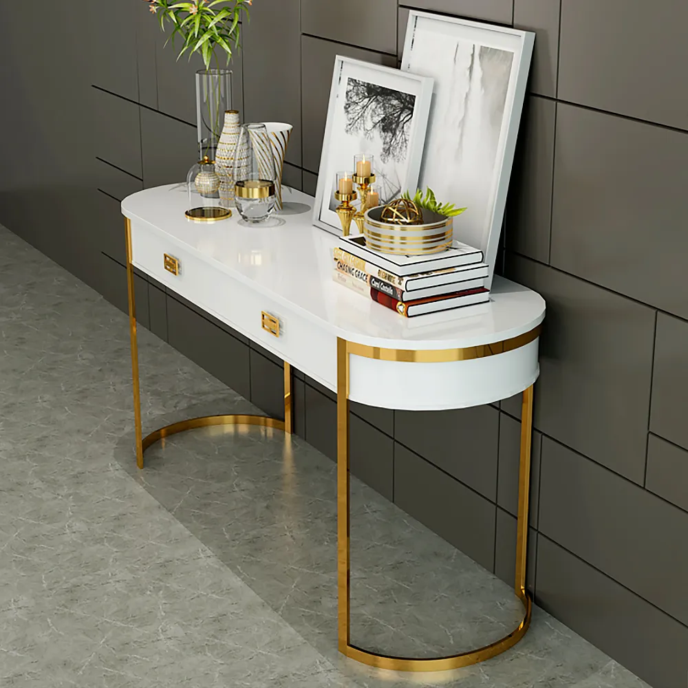 Console Table with Drawers - White, MDF image