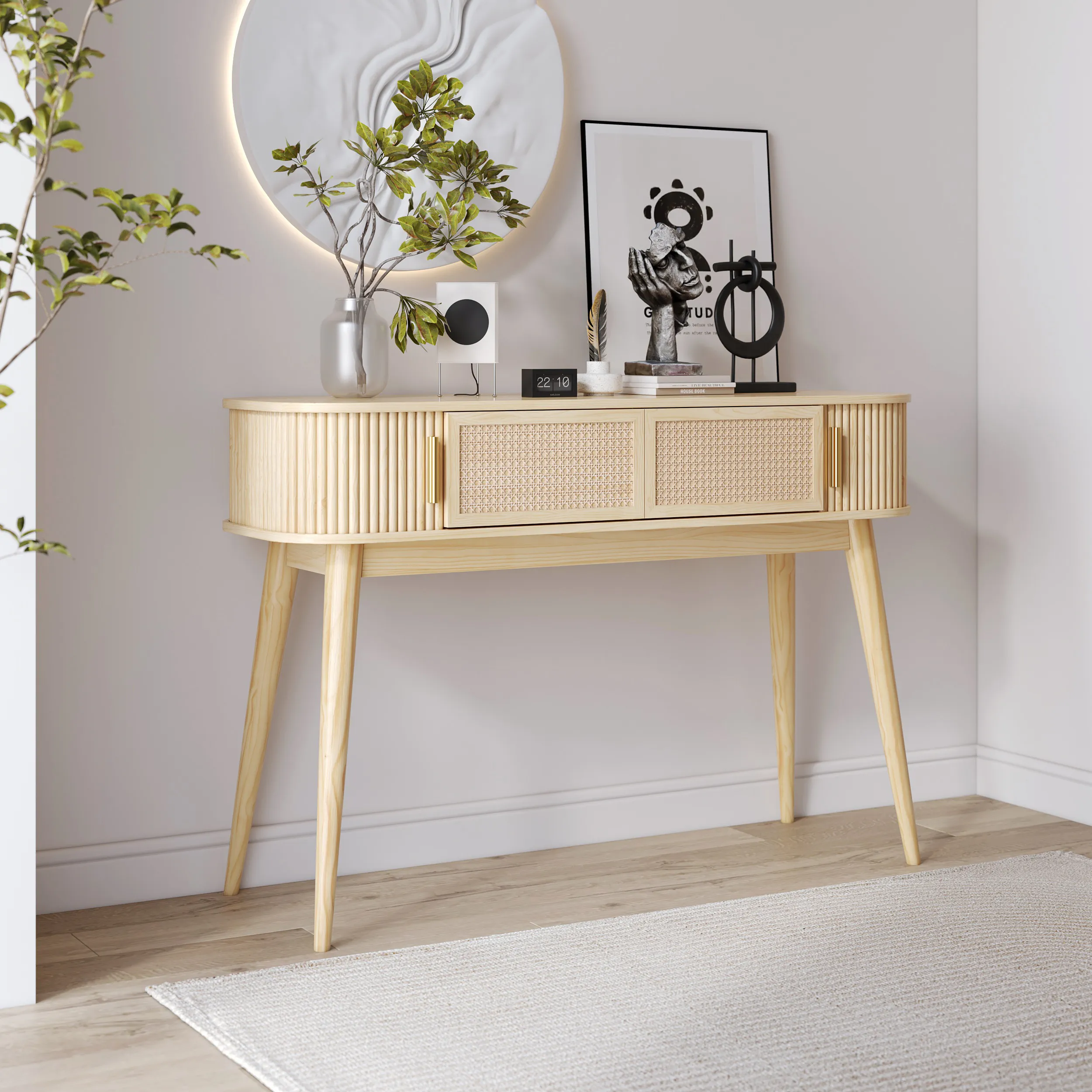 Console Table with Storage - Natural, Pine image