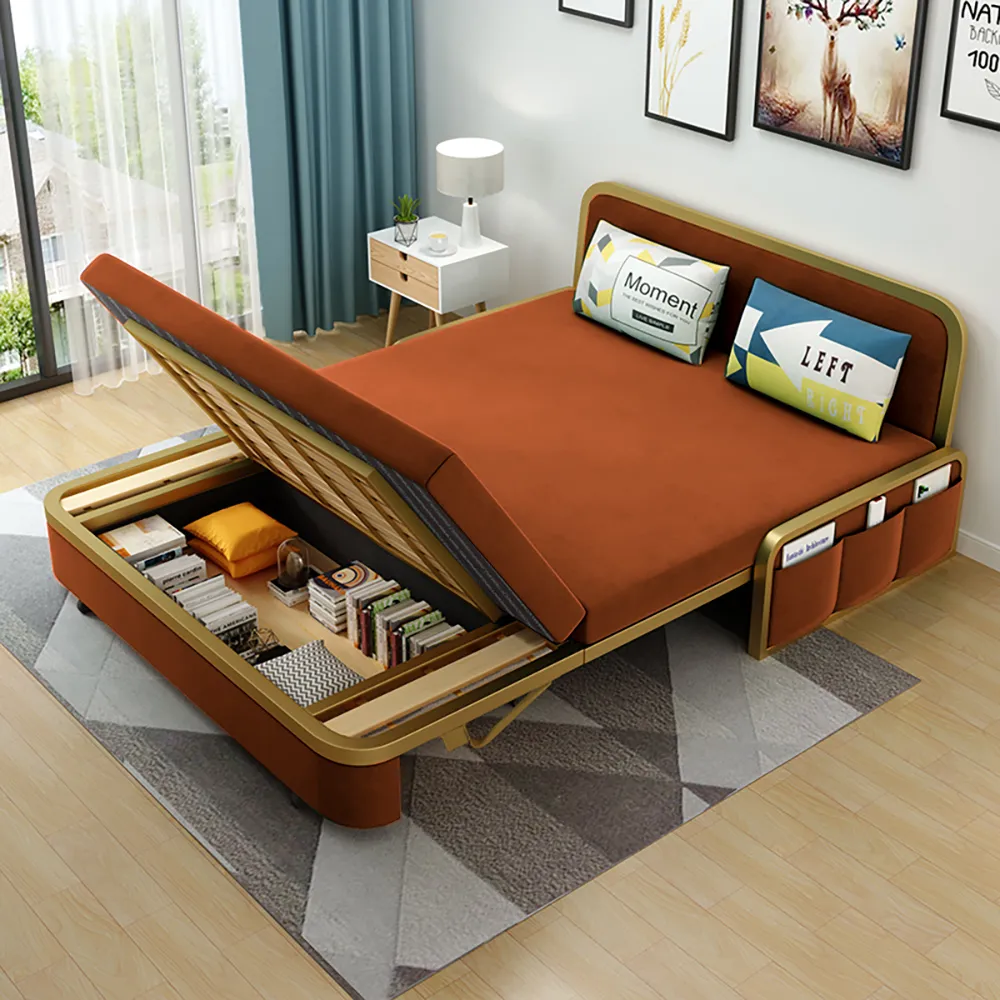 Convertible Sofa Bed with Storage - Caramel, Velvet