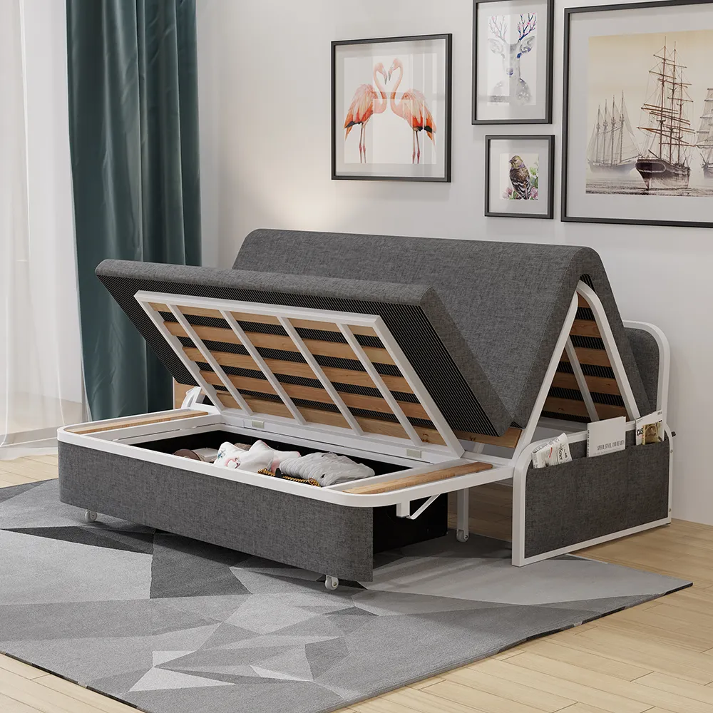Convertible Sofa Bed with Storage - Deep Gray, Cotton Linen image
