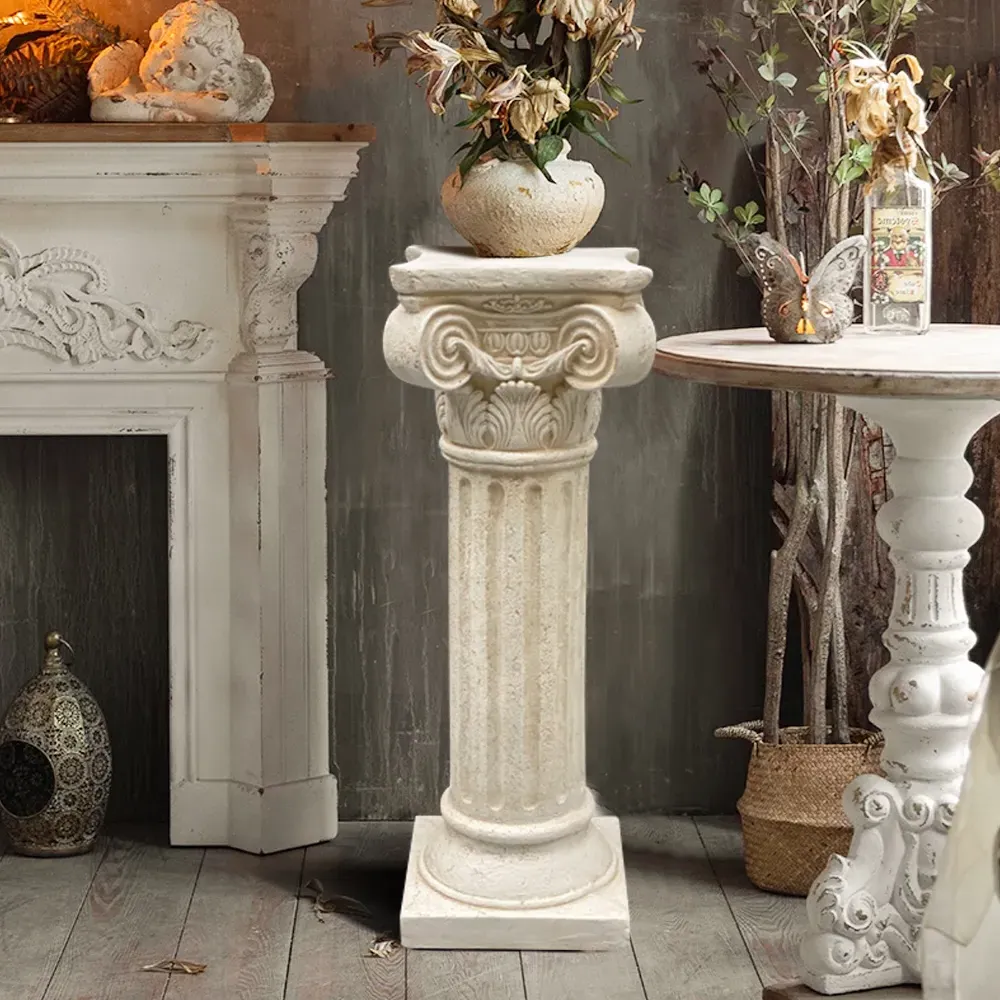 Corinthian Square Pedestal Plant Stand - White